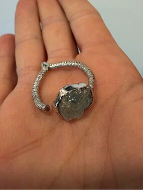 German Kabirski Sterling Silver Raw Aquamarine stone ring